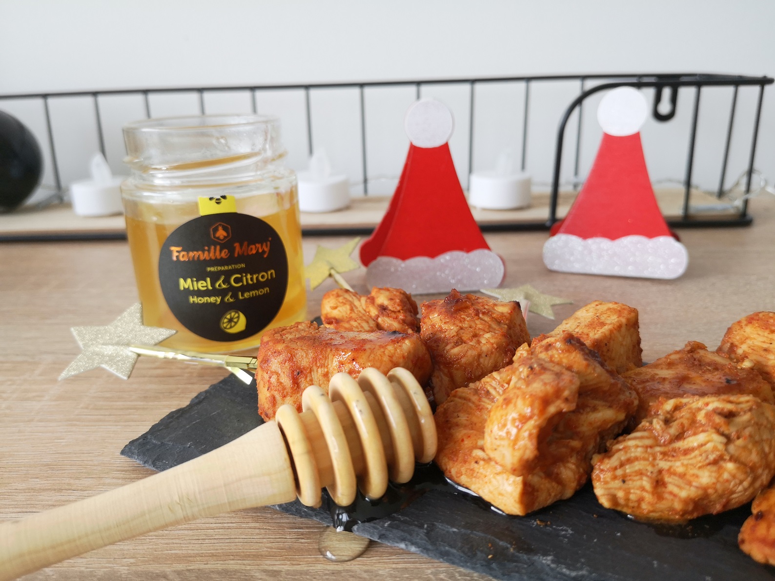 Dés de poulet marinés au Miel & Citron