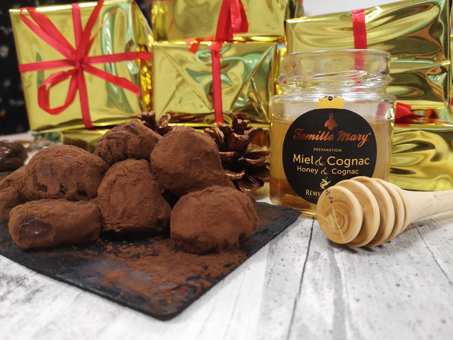 Truffes au chocolat et Miel & Cognac