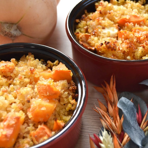 Gratin de butternut, quinoa et feta rôti au miel