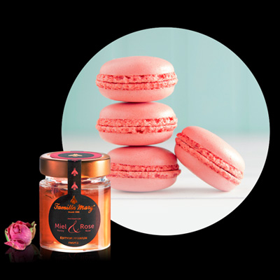Macarons chocolat blanc et au Miel & Rose 